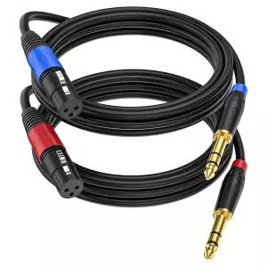 Jozzai 2팩 / 6.6 FT 여성용 XLR to 1/4인치 6.35mm TRS 모노 잭 마이크 케이블 밸런스드 3핀 플러그 -