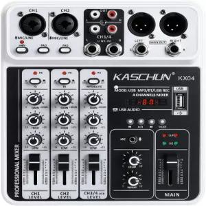 Kaschun 4채널 DJ 오디오 믹서 USB MP3 입력이 포함된 블루투스 사운드 보드 48V 팬텀 파워 모니터링
