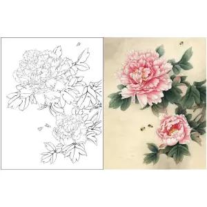 동양화 도안 민화 채색화 공필화 모란 그림 화훼도 초안 취미 DIY