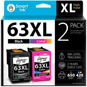 hp호환 63 XL용 스마트 잉크 재생 카트리지 교체용 63XL 블랙 및 컬러 2종 콤보 팩 (OFFICEJET 3830 4650 5255 5258 5200 4652 4655 DESKJET 3630 3632 1112 2132 ENVY 4520 4512 3637용)