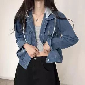 여성 간절기 외출 패션 후드 탈부착 데님 청 자켓 자켓 여름 여자 트위드 여성 정장 청 반팔