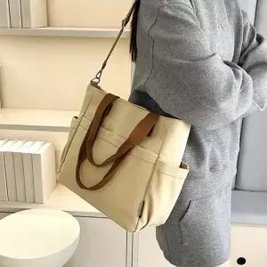POIPOI 가방 데일리 캐주얼 캔버스 백 숄더 토트 크로스 에코 학원 학생 가방