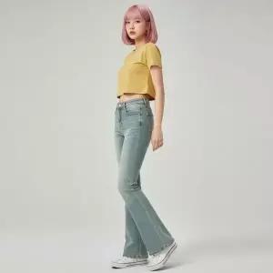 [하프클럽/골피아]여성 올조르 밴딩 워싱 부츠컷 데님 청바 나팔바지 청바지 라인 슬림핏
