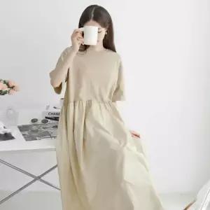 [샵앤][샵앤] 국산 라운드 5부 원마일 데일리 여성 반팔 면 롱원피스 AMI-WDR-3262-베이지