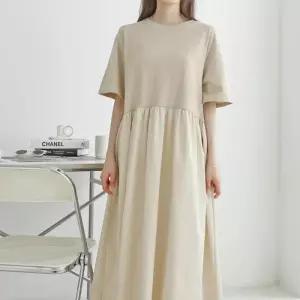 [샵앤][샵앤] 국산 라운드 5부 원마일 데일리 여성 반팔 면 롱원피스 AMI-WDR-3262-민트