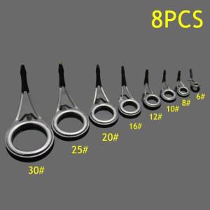 구멍치기낚시대 8Pcs 세라믹 낚싯대 가이드 팁 상단 링 서클 폴 강력한 라인 수리 세트 키트 DIY 아이 라인 링 스테인레스 스틸 프레임