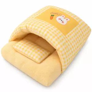 강아지 집 소형견 겨울용 보온 침낭형 하우스 토끼 체크무늬 옐로우
