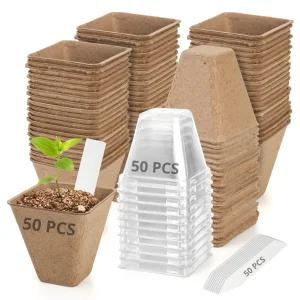 씨앗 스타터 키트 50세트 150개 7.6c 화분 습도 돔 라벨 실내 허브 묘목 발아