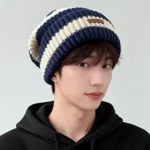 비니 모자 등산 스트라이프 겨울 짜임 남녀공용 빅 굵은 캠핑 골지 스티치