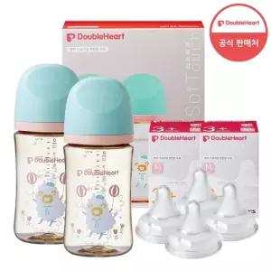 더블하트 240ml 트윈팩 젖병2개 노꼭지)+젖꼭지 4개