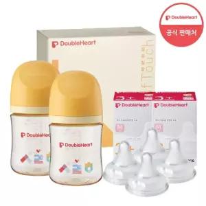 더블하트 160ml 트윈팩 젖병2개 노꼭지)+젖꼭지 4개