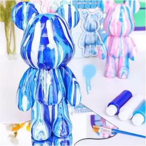 Coniuty DIY 크리에이티브 블랭크 페인팅 플루이드 곰 인형 홈 데코용 멀티컬러 믹스 디자인 블루