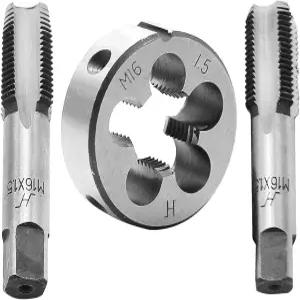 Lssapr M16 x 1.5 메트릭 탭 및 다이 세트 오른손 나사 공구 탄소강 합금강 주철용 HSS 머신 원형 1개 -
