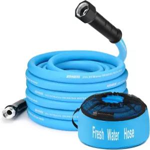 Kohree 25피트 RV 물 호스 5/8인치 식수용 무취 보관용 가방 포함 누수 없음 꺾임 정원용 사용이 간편하며
