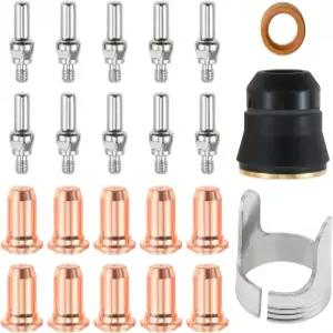 23개입 IPT-40 PT-60 플라즈마 절단 토치 소모품 키트 0.039인치 팁과 전극 쉴드 캡 스탠드오프 가이드 및