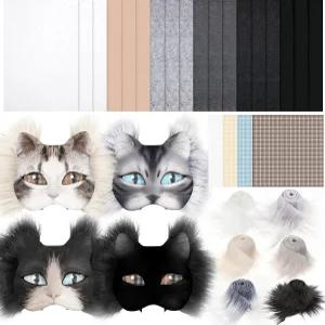 펠트 원단 인조 털 스트립 플라스틱 메쉬 시트가 포함된 28개 DIY 테리안 마스크 키트 회색 - 할로윈