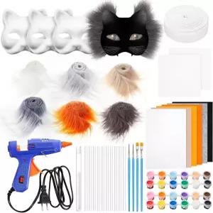 초보자를 위한 테리안 DIY 고양이 마스크 키트 33개 세트 따뜻한 색상 할로윈 인조 털 원단 건 펠트 시트