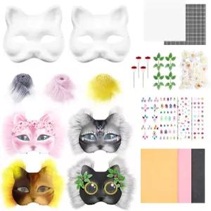 시넬링 DIY 테리안 마스크 키트 빈 고양이 베이스 펠트 퍼스 메쉬가 포함된 폭스 제작 액세서리 기어