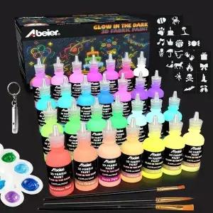 ABEIER 3D 야광 원단 페인트 28색 20ml 영구 의류용 퍼피 유연하고 세탁 가능 무독성 ASTM D-4236 인증