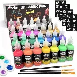 ABEIER 3D 패브릭 페인트 28가지 선명한 색상 30ml/1oz 영구적이고 유연하며 풍성한 질감 세탁 가능 무독성