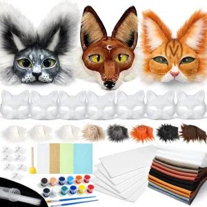 테리안 마스크 키트 30개입 고양이 DIY - 펠트 퍼 메쉬 포함 빈 인조 여우 늑대 등 동물 맞춤 제작하세요