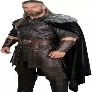 L VOW 바이킹 퍼 하프 숄더 케이프와 벨트 중세 기사 망토 전사 왕 해적 할로윈 르네상스 LARP 코스프레