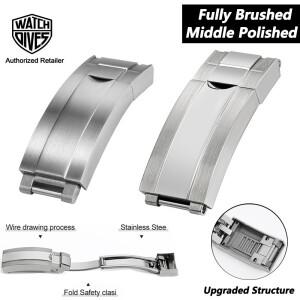 Watchdives 16mm 시계 걸쇠 솔리드 스테인레스 스틸 브러시 9mm 핀 조절 식 접이식 안전 버클 용 더블 풀