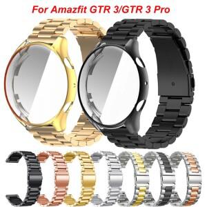 Amazfit GTR 3 Pro 용 2 in 1 케이스 + 밴드 팔찌 Correa 스테인레스 스틸 스트랩 보호 커버