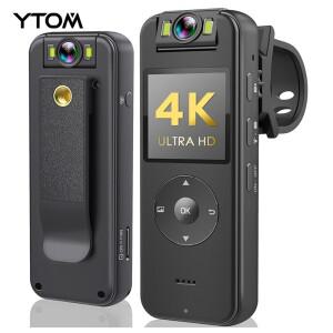 YTOM 바디 카메라 4K 30FPS UHD 녹화 1.4인치 스크린 레코더 야간 투시경 조명 6HR 배터리 수명 야외용 스