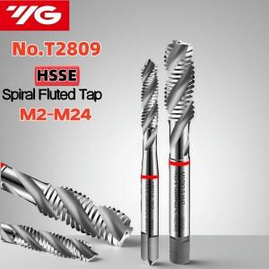 HSSE 1PCS YG T2809 나선형 플루트 탭 M2M2.5M3M4M6M8M10기계 나사 스레드 블라인드 홀 M12M14M16M18M20M22