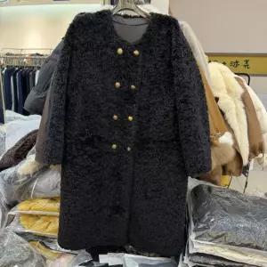 픽셀러 블랙 롱코트 리얼 양털 코트 뽀글이 오버핏 울코트 더블 부클 롱코트