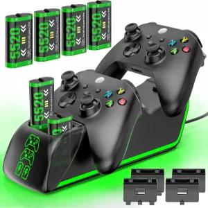 Xbox Series/One X S 컨트롤러용 4-in-1 충전기 4×5520mWh 충전식 배터리 팩 듀얼 리모컨 및 동시