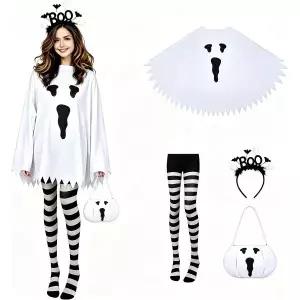 모티오웨 4PCS 여성용 유령 코스튬 액세서리 케이프 가방 헤드밴드 레깅스 할로윈 역할 놀이 및 파티에