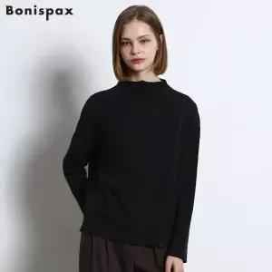 [보니스팍스(Bonispax)] 플리스 사선 절개 보틀넥 티셔츠 (택가격 109000원)