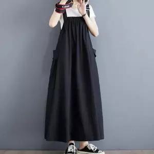 [알티피아]임산부 멜빵 블랙 롱 원피스 임부복 데일리룩 봄 가을