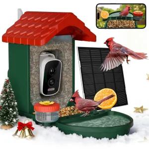 VISIOGEAR 2in1 스마트 야생조류 급이 AI 카메라 4K HD 태양광 욕조 나이트비전