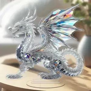 아크릴 화이트 크리스탈 드래곤 동상 2D 플랫 멋진 입상 홈 오피스 카페 룸 스튜디오 디스플레이 케이스