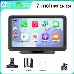 7인치 무선 CarPlay 안드로이드 오토 휴대용 카 스테레오 멀티미디어 플레이어 FM 트랜스미터 BT WiFi AUX