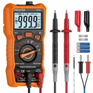 Proster 6000 카운트 TRMS 멀티미터 - AC/DC용 NCV 자동 범위 전압 600V 전류 10A 저항 R 컬렉터 C 주파수