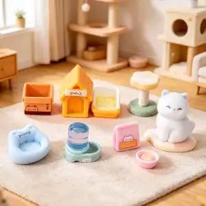 10Pcs 인형 집 액세서리 시뮬레이션을위한 귀여운 미니어처 애완 동물 고양이 상자 음식 장면 장식 모델
