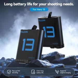 TELESIN 1900 mAh 충전 배터리 GoPro13 Hero13 배터리 GoPro Hero 13 액세서리 용 3 가지 고속 충전기 박스