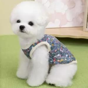 강아지 꽃무늬 조끼 겨울옷 후리스 김장조끼