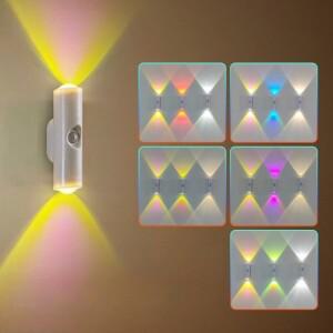 USB 충전식 RGB 선셋 LED 무드등 이중 헤드 모션 센서 자석 부착형 언더 캐비닛 램프 (침실 분위기 조성용)