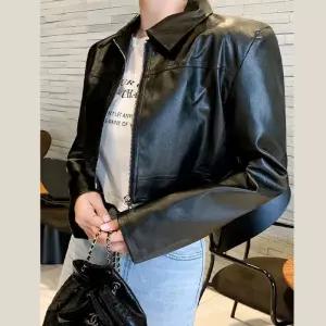 가죽 숏 여자 루즈핏 지퍼 크롭 레더 자켓 코디 룩