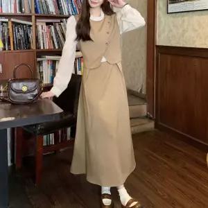 [오노마] ONM 투피스 st 물결 롱 원피스 프릴넥 체형커버 하객룩