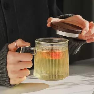 내열유리 플리츠 뚜껑 티머그 유리컵 2size
