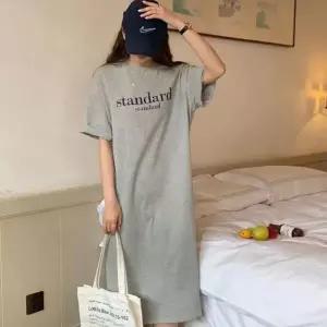 패션 여성 여름 캐주얼 레터링 반팔 롱 원피스 치마