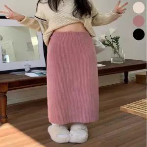 [오노마] ONM 여성 골지 롱스커트 뒷트임 겨울 밴딩 H라인 치마