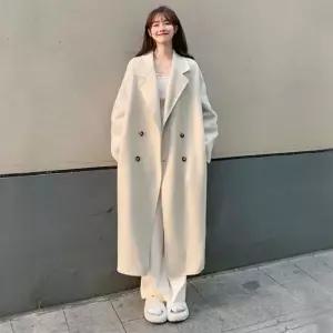 여자 더블 단추 카라 박시핏 헤링본 클래식 FW 롱코트