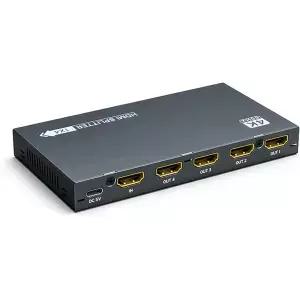 Arvitek 1x4 HDMI 스플리터 1 in 4 Out 4K@60Hz HDCP 2.2 EDID 지원 4포트 TV 파이어 스틱 PS5 블루레이용